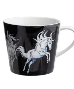 Svart mugg med hästar